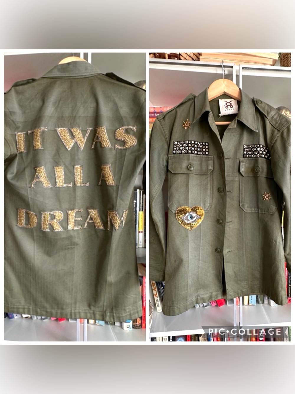 Figue Women Military Jacket Green Cotton Collared Button Long Sleeve Size S